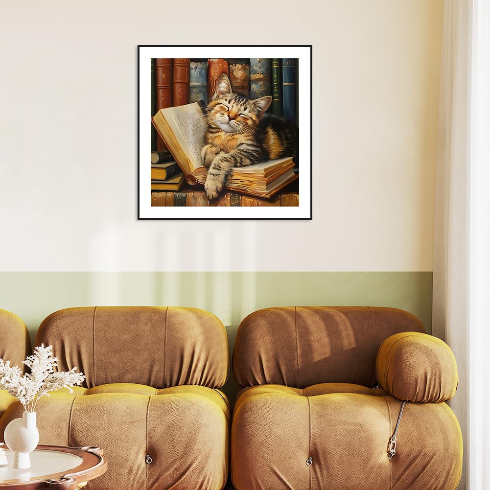 FHBUBPUP Cat Diamond Painting Kits for Adults, Sleepy Kitten Diamond Art Kits for Beginners, 5D DIY Full Drill Round Diamond Point Gem Art, Craft Gift Suitable for Home Wall Decoration 12×12Inch FHBUBPUP