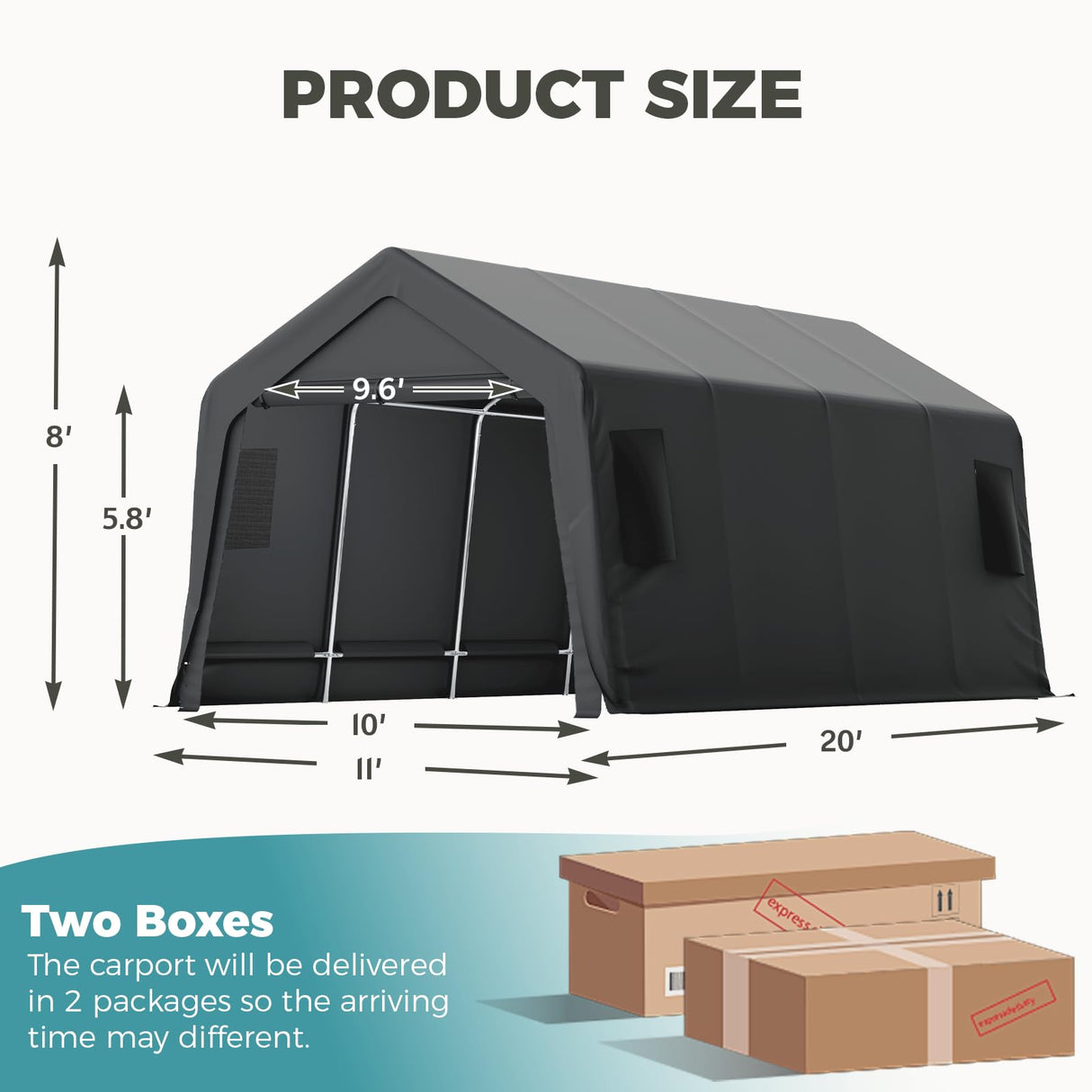 EROMMY 10x20 FT Heavy Duty Carport with All-Steel Metal Frame, Portable Garage with Reinforced Base, All-Season Car Canopy for Car, Boat, Truck EROMMY