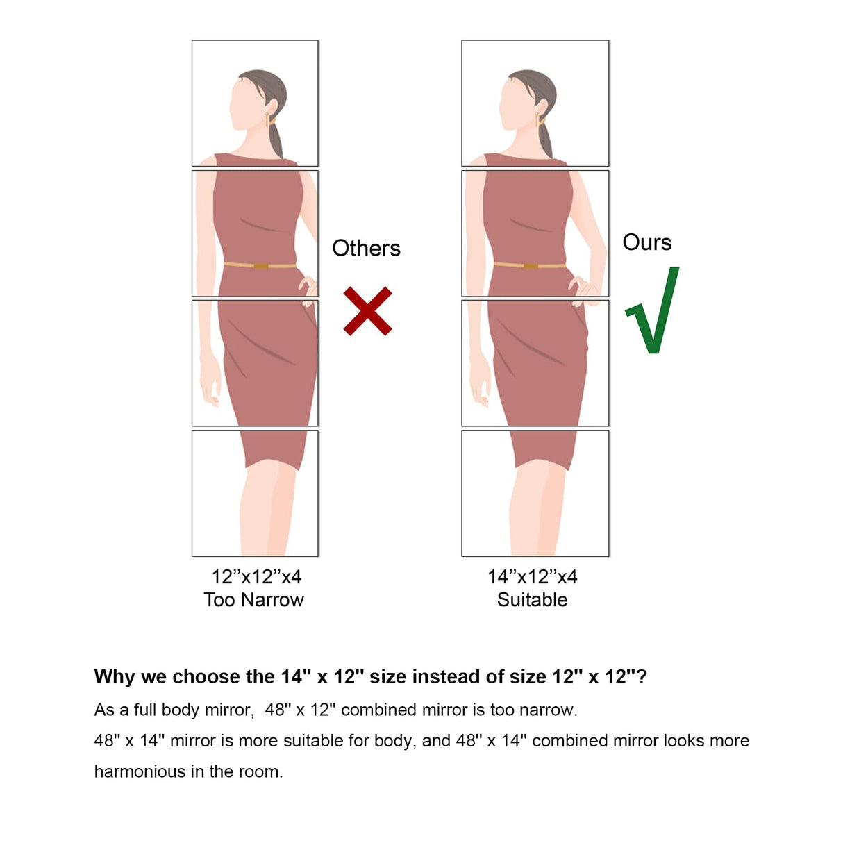 Glass Full Length Wall Mirror Tiles, 14'' x 12'' x 4PCS, Full Body Mirror for Bedroom, Full Length Mirror Wall Mounted for Home Gym, Door (14'' x12''-4PCS) Delma