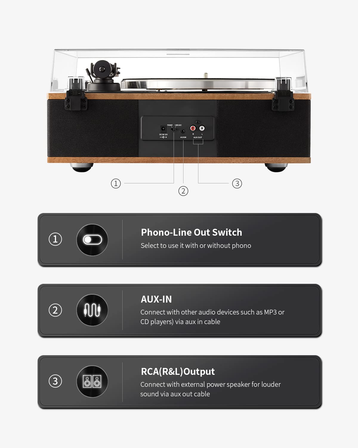 ANGELS HORN Vinyl Record Player, Bluetooth Turntable with Built in Speakers Phono Preamp, High Fidelity Turntables for Vinyl Records with Magnetic Cartridge AT-3600L, Belt Drive 2-Speed ANGELS HORN