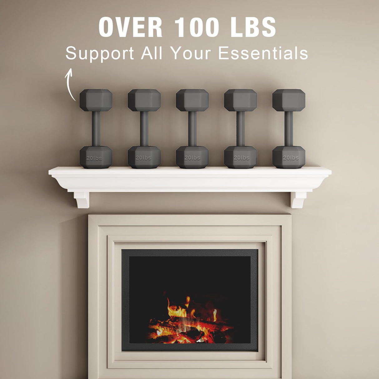 Fireplace Mantel, 60 Inch Rustic Fireplace Mantle with Arched Corbels, 100 lbs Weight Capacity Fire Place Mantel, Natural Wood Mantles for Over Fireplace, Fire Place Mantel for Living Room (White) KALSUBO