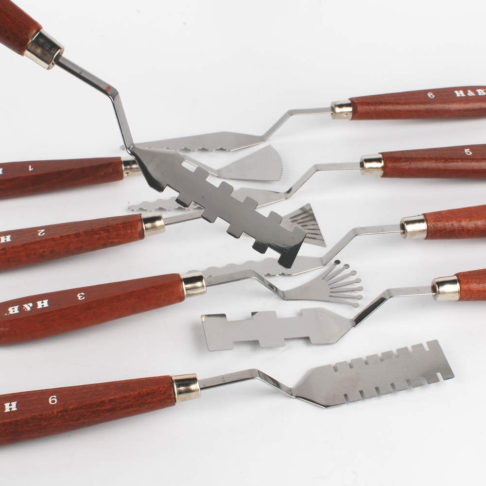 NWFashion Wood Handle Palette Knives 9 Piece Create Texture Spatulas for FX Special Effects (Steel Knife 9pcs) NWFashion