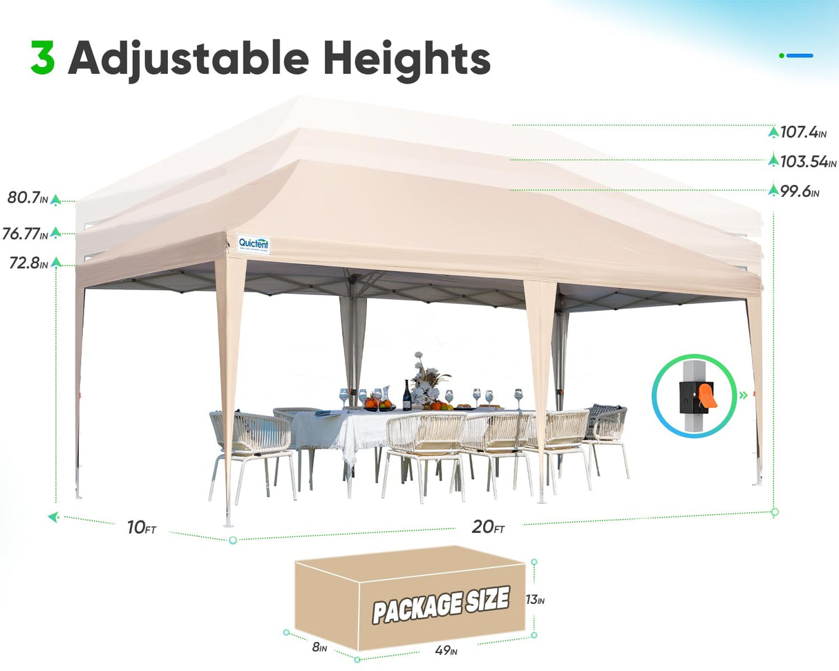 Quictent 10x20ft Pop up Canopy Tent Party Tent Outdoor Event Gazebo Waterproof with Roller Bag(Beige) Quictent