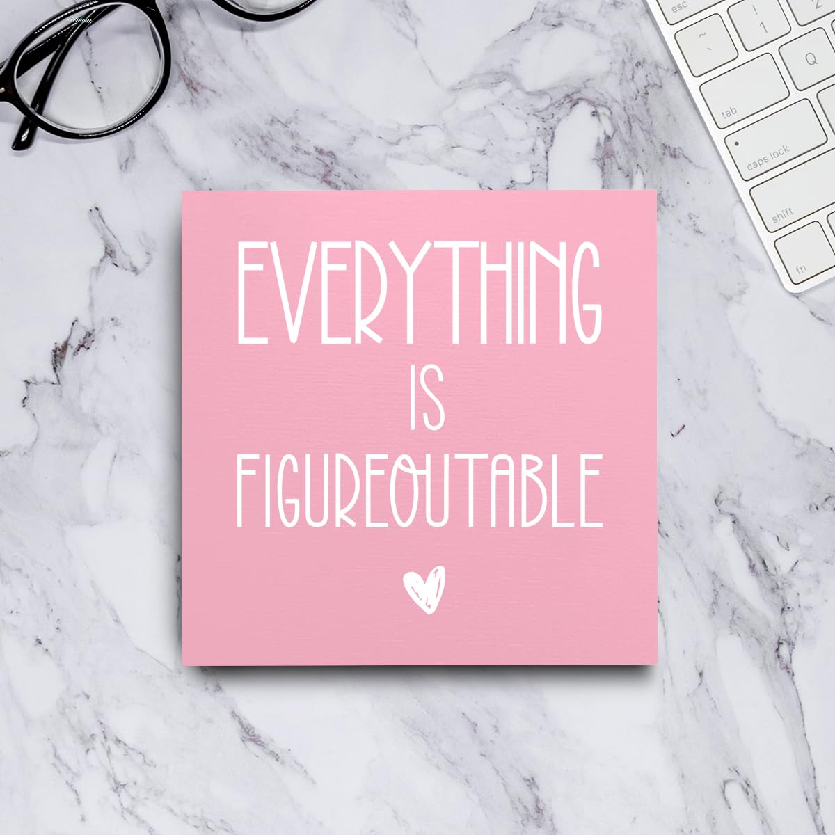 mmiishe Everything Is Figureoutable Wooden Box Sign Decorative Inspirational Farmhouse Wood Box Sign Home Office Decor Motivational Gift Rustic Square Desk Decor Sign for Shelf Pink mmiishe