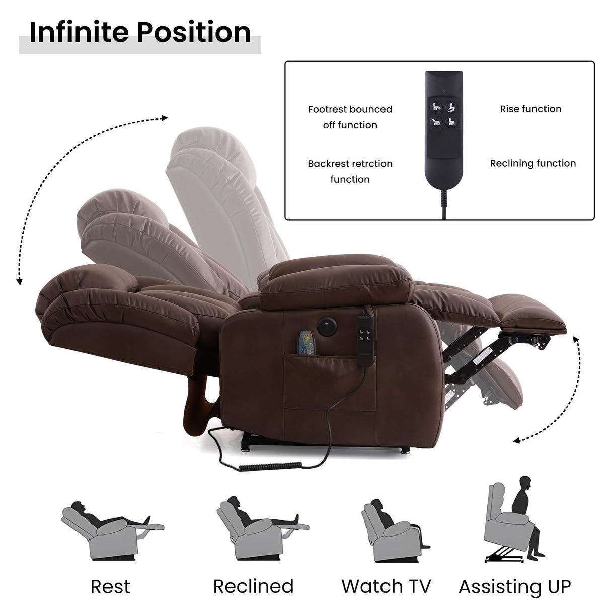 TEKAMON Dual Motor Power Lift Recliner Chair for Elderly, Breathable Leather Recliner with Heat & Massage, Lay Flat Sleeping Chairs with Infinite Position, Remote Control & USB Ports(Brown) TEKAMON