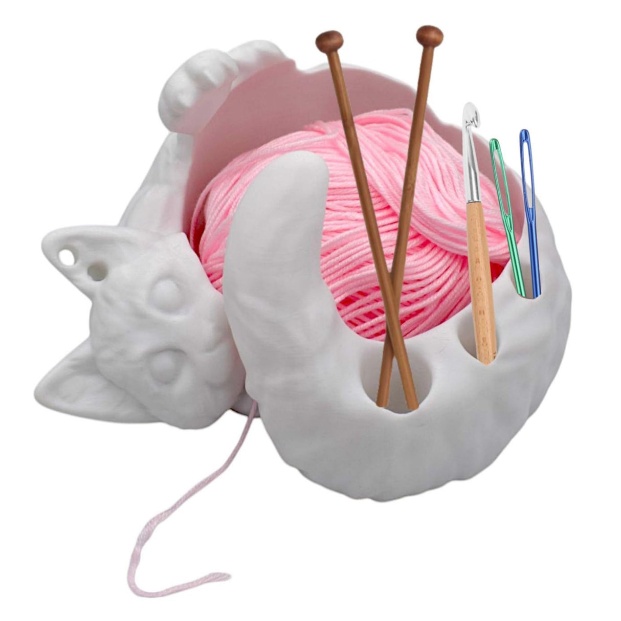 ThinkThings 3D Printed Yarn Bowl For Crocheting, Large Capacity Storage Container for Candy Keychain Accessories On Desk, Lovely Sleeping Cat Ornaments, Special Crochet Bowl, Pets Feeding Bowls ThinkThings