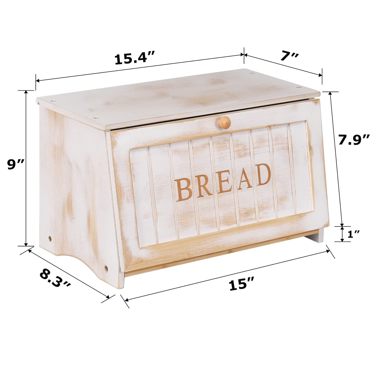 HOMEKOKO Vintage Large Wood Bread Box for Kitchen Counter, Retro Design Single Layer Bamboo Large Capacity Food Storage Bin (White) HOMEKOKO