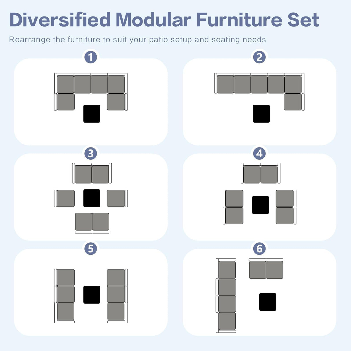 XTWEEX 7-Piece Outdoor Rattan Sectional Sofa Set, Wicker Patio Furniture with Coffee Table, Grey Cushions, Patio Conversation Set for Your Villa, Balcony, Porch, Backyard XTWEEX