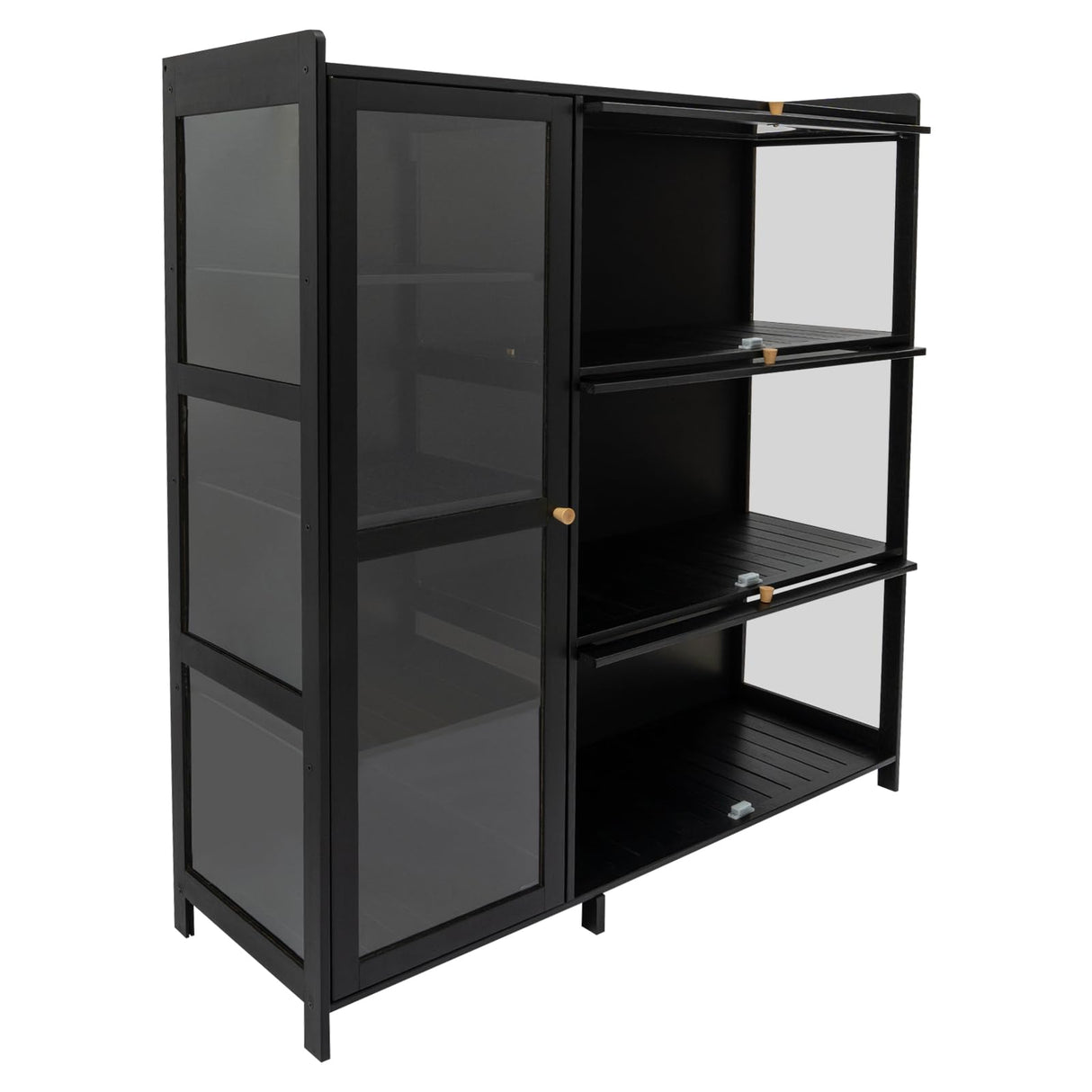 Blisiour Display Cabinet with Acrylic Doors, Display Curio Cabinet with 3+4 Shelves for Collectibles Figures, Black Bamboo Storage Display Case Clear Showcase for Home Office Living Room Gaming Room Blisiour