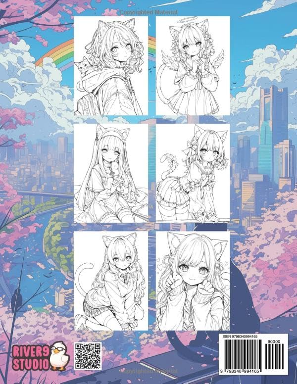 Anime Coloring Book: Neko Girls: Unique Cute Cat Girls to Color for Teens & Adults WoodArtSupply