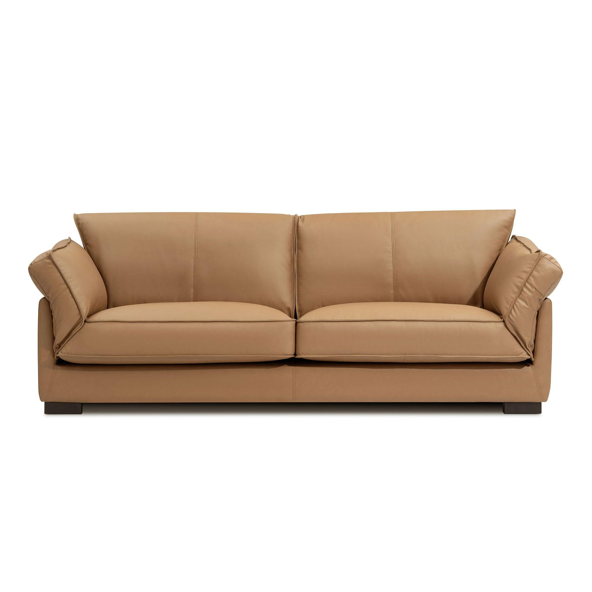 86.61-Inch Leather Sofa Couch, DREMODERN Mid-Century Modern Genuine Leather Couch with Extra Deep Seats for Living Room Apartment Office - Tan DREAMODERN