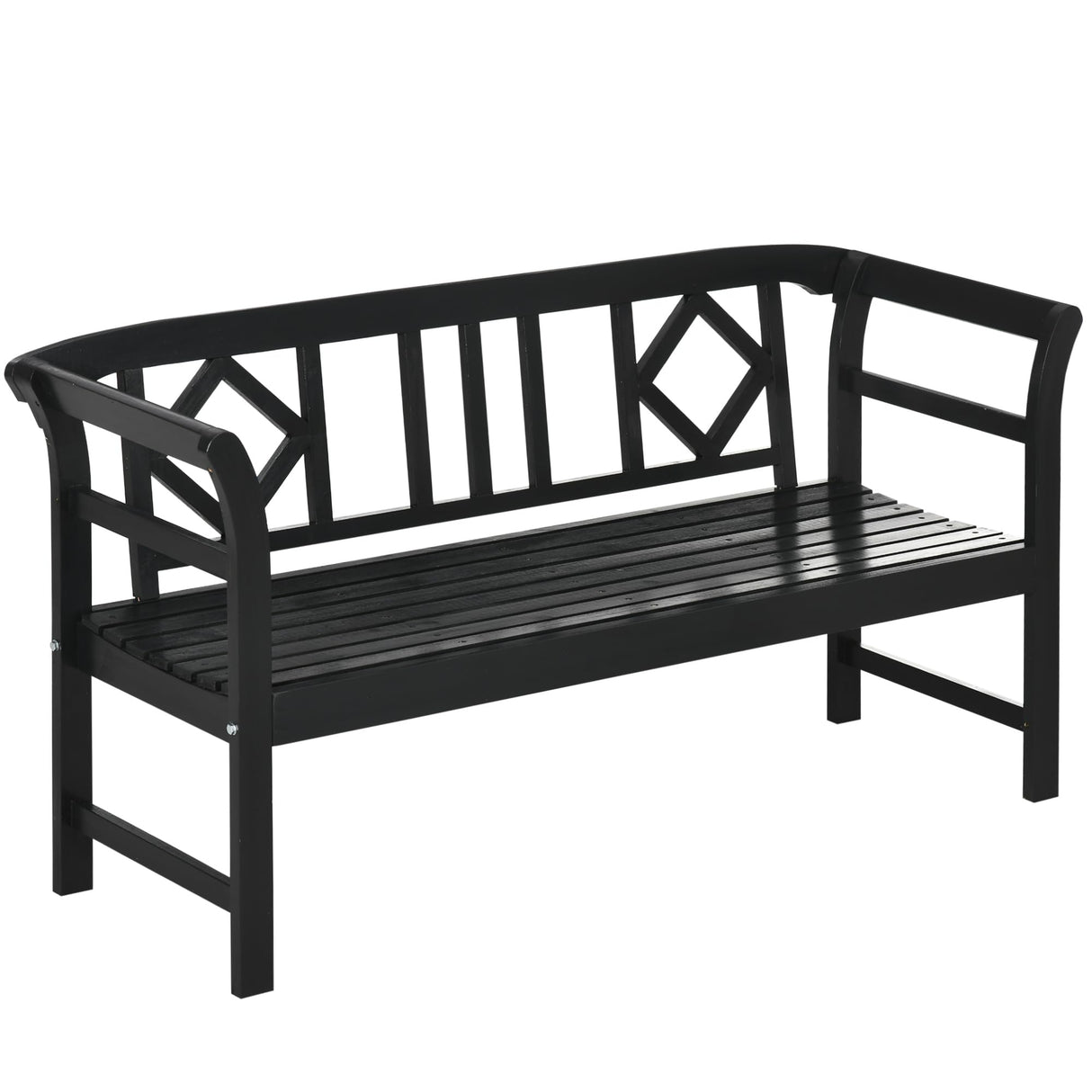 Outsunny Wooden Patio Bench, Outdoor Garden Bench with Backrest and Armrests, 3 Person Porch Bench with Rustic Country Diamond Pattern, Black Outsunny