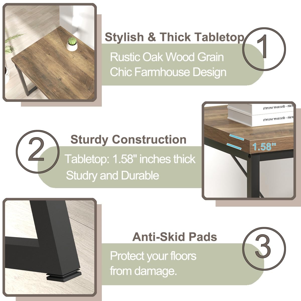 FOLUBAN Modern Home Office Desk, Rustic Wood and Metal Computer Desk, Industrial Study Writing Gaming Table Workstation, Vintage Laptop PC Desk, Oak 47 Inch FOLUBAN