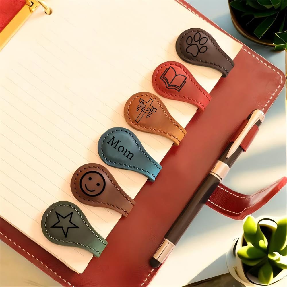 Personalized Magnetic Leather Bookmarks for Reading Women,Custom Magnet Book Mark Clips with Initial Gifts for Readers Men Book Lovers Classmate (Leather Magnetic Bookmark) WoodArtSupply