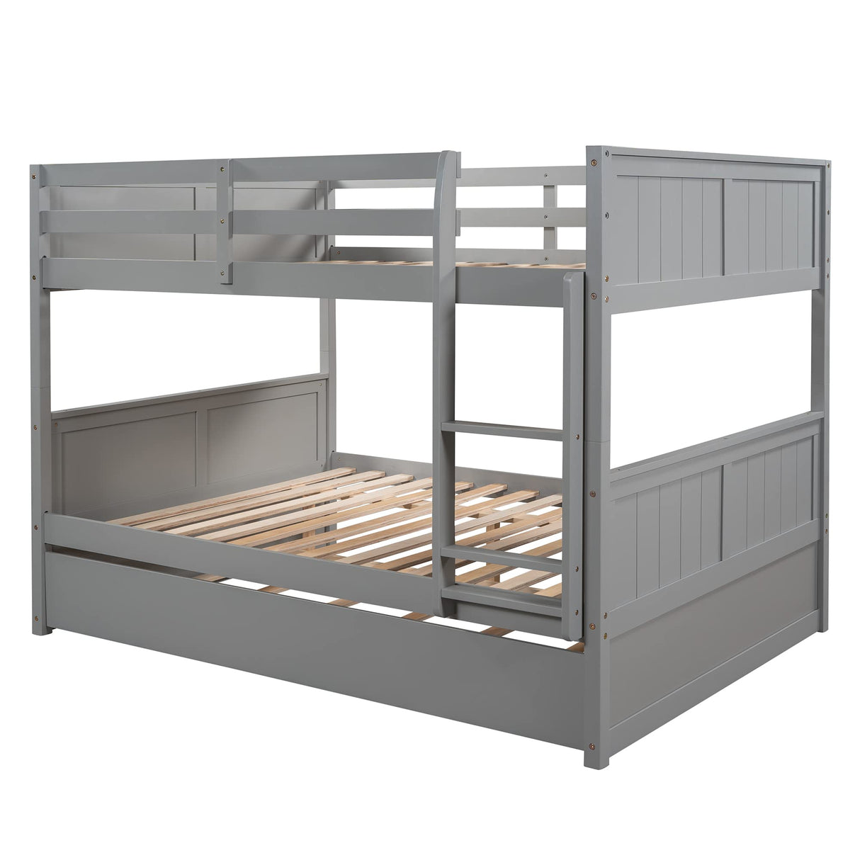 Harper & Bright Designs Full Over Full Bunk Bed with Trundle, Solid Wood Bunk Beds with Safety Guard Rail and Ladder, Can be Separated to 2 Full Size Beds, for Kids, Teens and Adults (Gray) Harper & Bright Designs