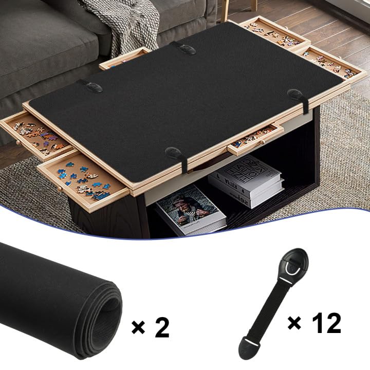 2 PCS Black Puzzle Board Cover Mat 34x26 Inch Jigsaw Puzzle Table Cover mat with Locking Buckles for 1500 Piece Jigsaw Puzzle Table Puzzle Table Replace Cover (Cover mat only) BOUTICOL