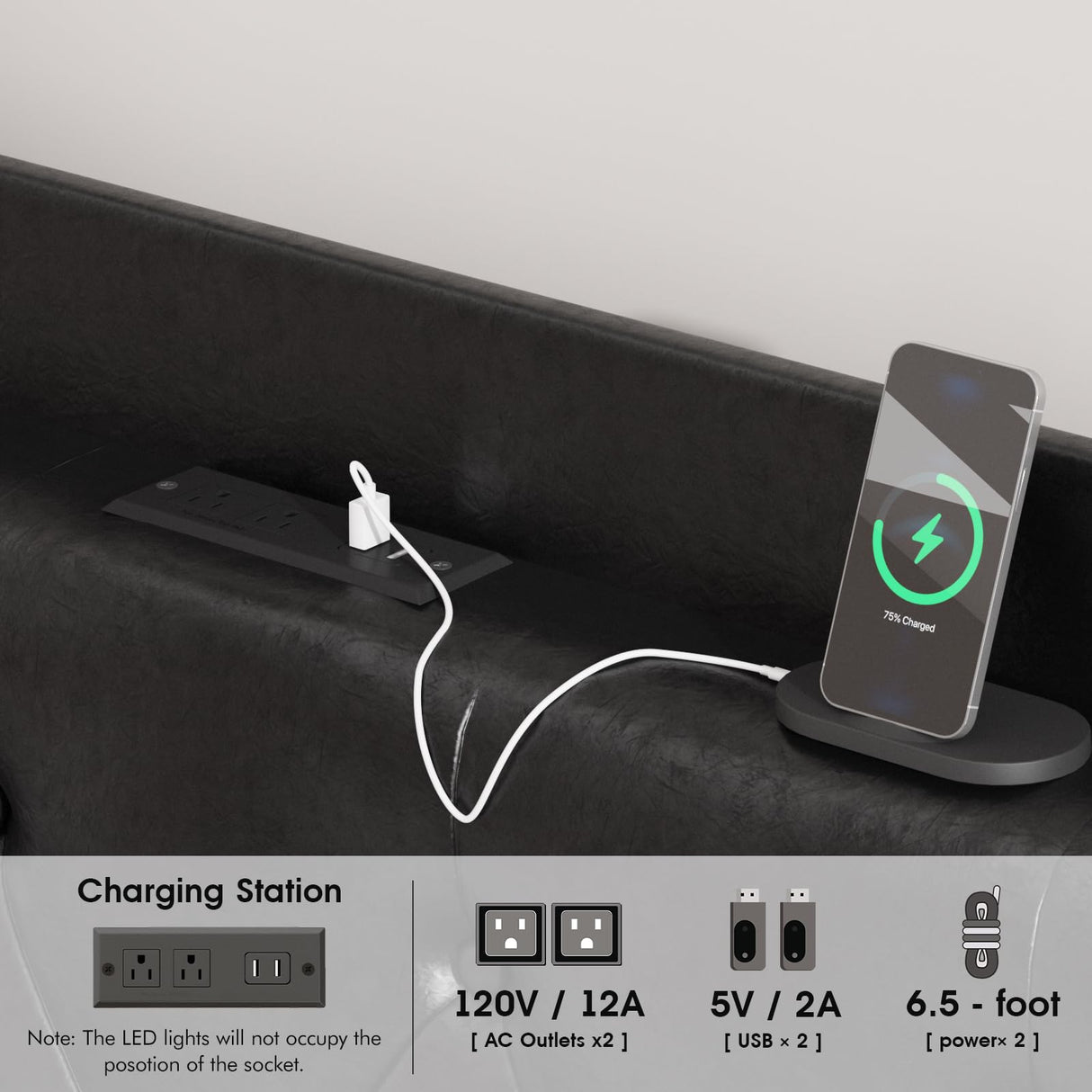 Full Size Floating Bed Frame with LED Lights, Upholstered PU Leather Platform Bed with Charging Station & Button Tufted Headboard Storage, No Box Spring Needed, Black Halitaa