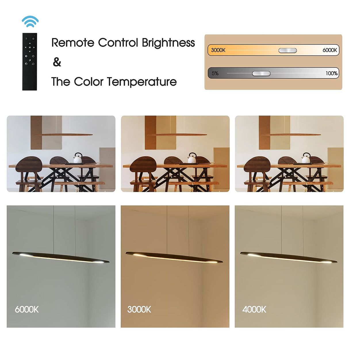 YISDESIGN 51" LED Dimmable Wooden Linear Pendant Lighting Island Lights for Dining Room Bar Kitchen Island Hanging Light Fixture Walnut Color YISDESIGN