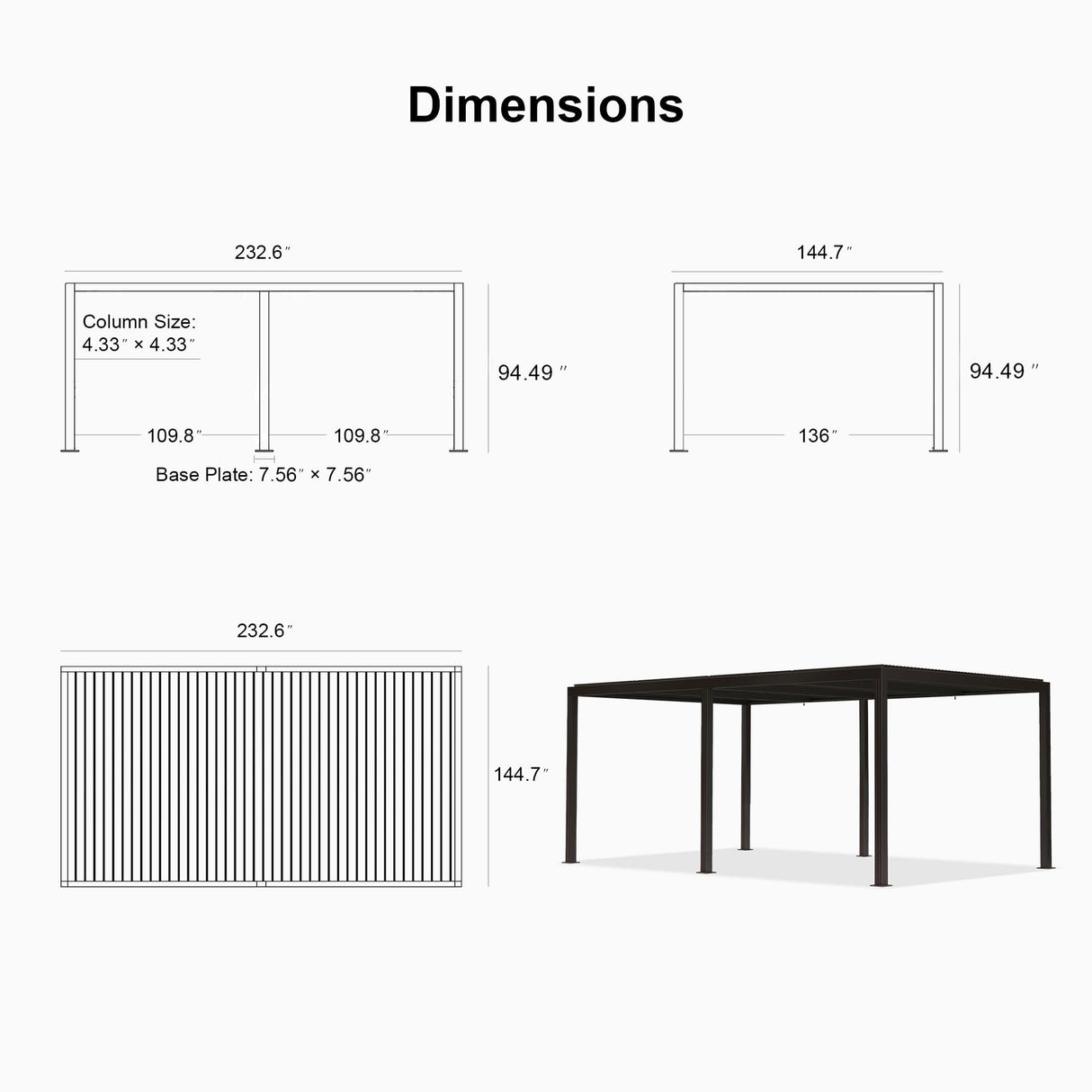 PURPLE LEAF Outdoor 12' × 20' Louvered Pergola with Long Side Beam Roller Blinds and Patio Adjustable Aluminum Canopy Retractable Metal Roof for Deck Outside Backyard Hardtop Gazebo Sun Shade PURPLE LEAF