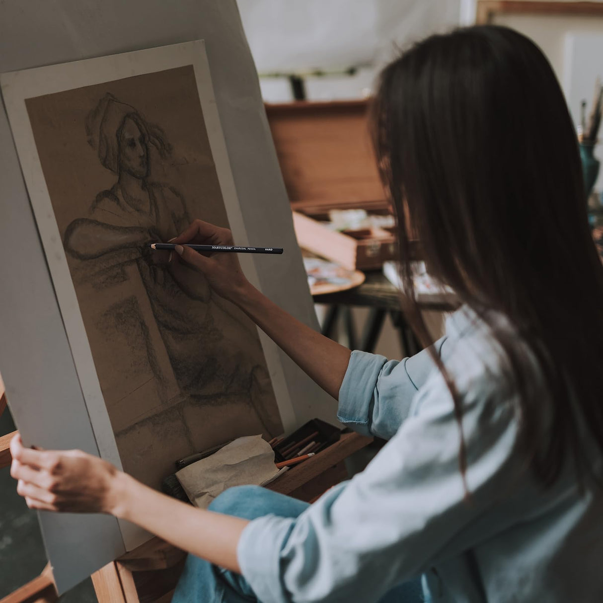 MARTCOLOR Charcoal Pencils for Drawing, 10 Pieces (S-Soft, Ex-Soft, Soft, Medium, & Hard) Black Charcoal Pencils for Sketching, Shading, Blending MARTCOLOR