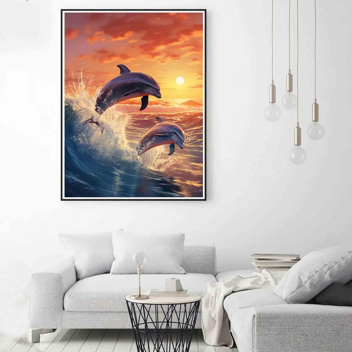 Zariocy 5D Diamond Art Kits for Adults Sunset Dolphin, DIY Diamond Painting Art Sea Animals Round Full Drill Crystal Diamond Embroidery Paintings Arts Craft for Home Office Wall Decor 12x16 inch Zariocy
