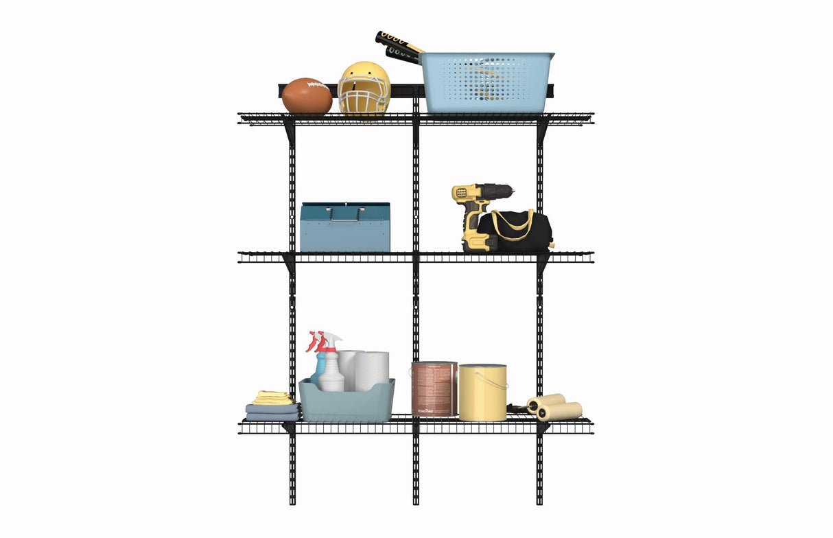ClosetMaid MaxLoad Heavy Duty Wall Shelf Kit for Garage, 3 Shelves, Adjustable ShelfTrack Wire Shelving, Black Finish ClosetMaid