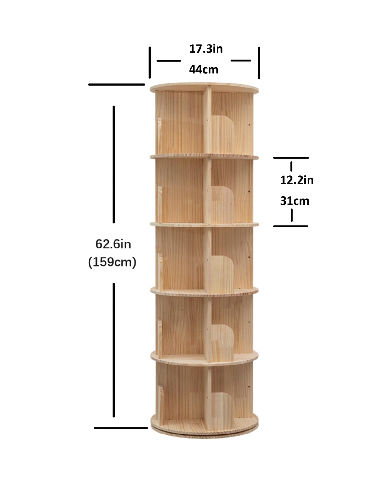 Heehee Wooden Rotating Bookshelf 360 Display Floor Standing Bookcase Storage Rack for Kids&Adults Multi-Functional Bookshelf Organizer (5-Tier) Heehee