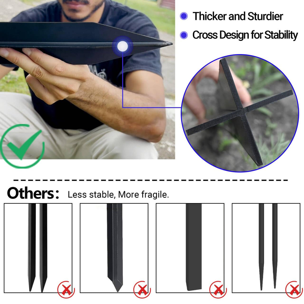 CKLT 2-Pack Fence Post Repair Kit Heavy Duty 32in Fence Post Anchor Thickened 13 Stainless Steel Screw-Connected Sturdy Fence Mender for Repairing Tilted and Broken Wooden Fence Post CKLT