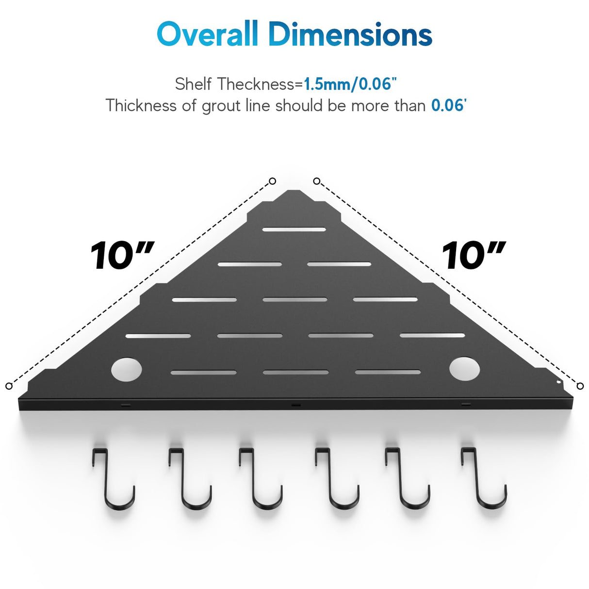 SZWQILIN Corner Shower Shelves, 10" Matte Black 304 Stainless Steel Recessed Shelf for Bathroom,Grout in Shelf with Hooks for Tiled Wall 2 Pack (Black) SZWQILIN