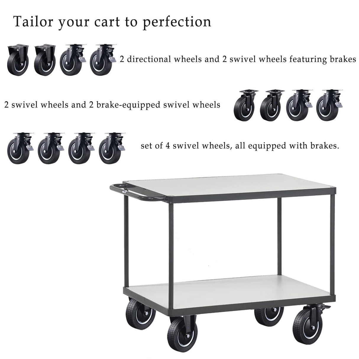 Heavy Duty 8 Inch Caster Wheels Set of 4 Industrial Swivel Locking Casters with Brake 3200 Lbs Load Capacity Rubber Wheels for Cart, Furniture, Workbench Outdoor Black Castors, Includes Bolts & Screws TOO TCO