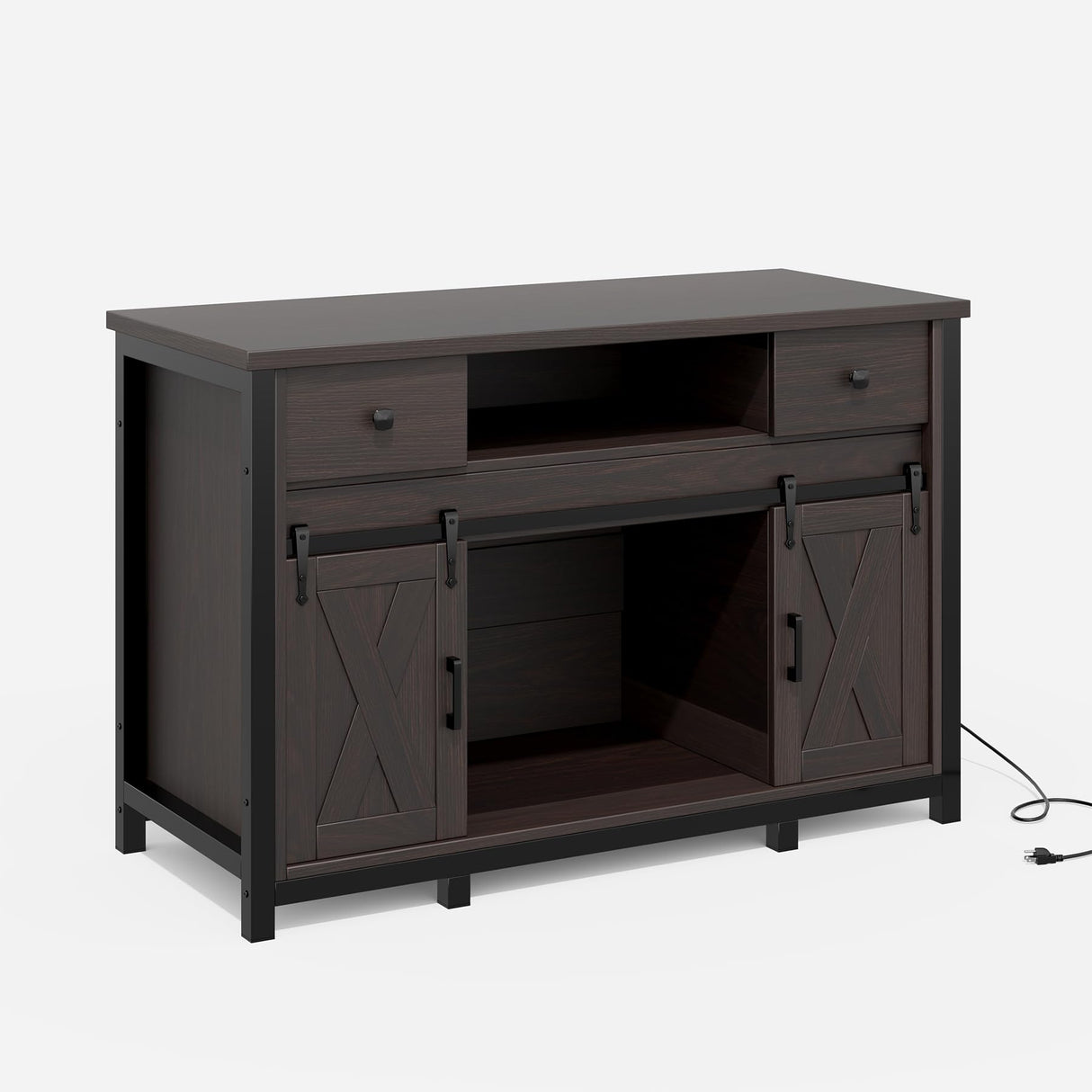 Miereirl 55-75 Gallon Fish Tank Stand with Power Outlet – Heavy Duty Aquarium Stand, Rustic Farmhouse Style, 800 lb Capacity, Adjustable Storage & Sliding Barn Doors, Dark Brown Miereirl