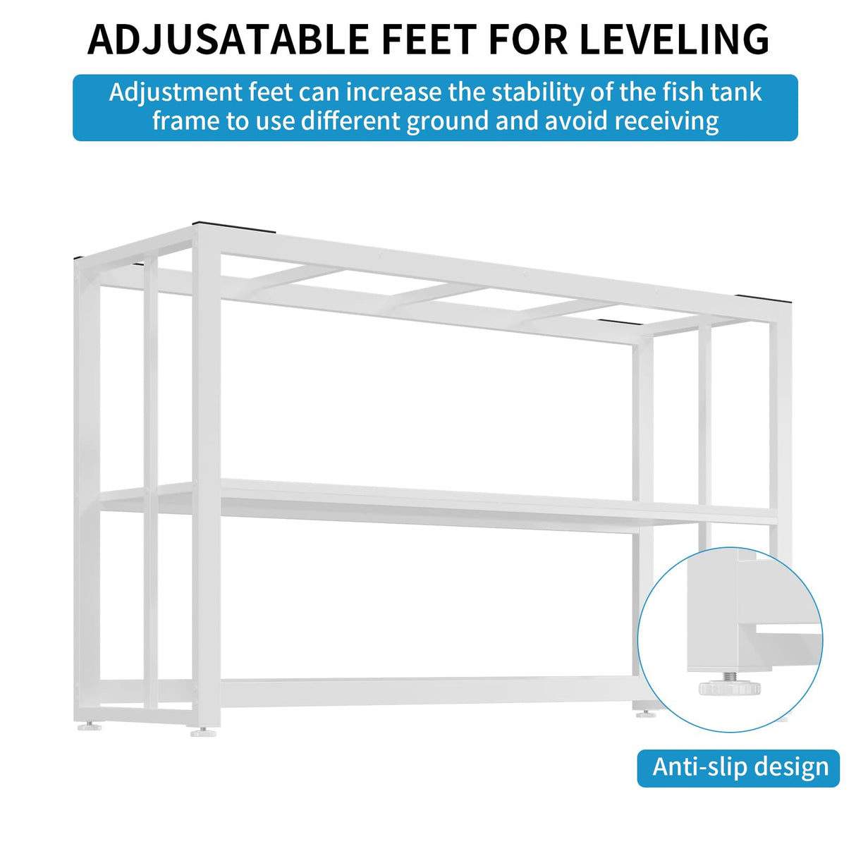 VOWNER 55-75 Gallon Fish Tank Stand - Metal Aquarium Stand, 48.4" x 14.9" x 29.5" Heavy Duty Reptile Tank Stand, Adjustable 2-Tier Fish Tank Rack Shelf for Home Office, Tank not Included, White VOWNER