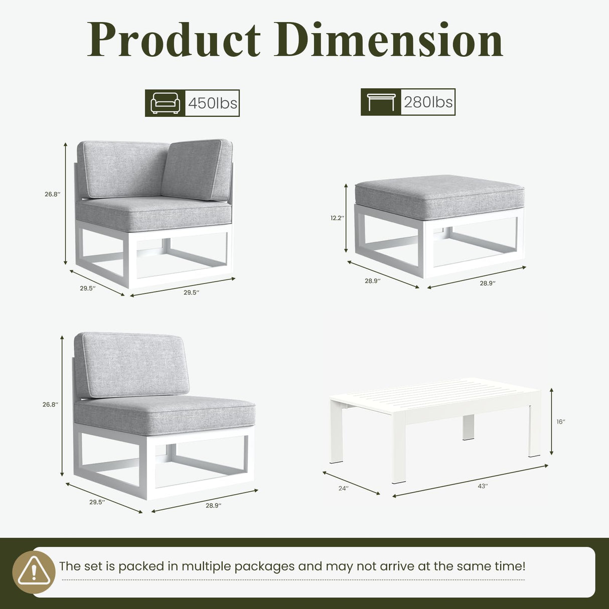 LayinSun 9 Pieces Modern Aluminum Patio Furniture Set with Coffee Table, Outdoor Modular Sectional Conversation Set L-Shaped Sofa for Backyard LayinSun