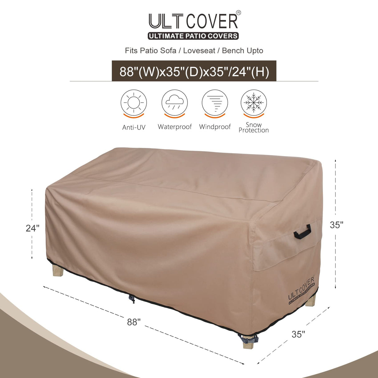 ULTCOVER Patio Furniture Sofa Cover 88W x 35D x 35H inch Waterproof Outdoor 3-Seater Couch Cover ULTCOVER