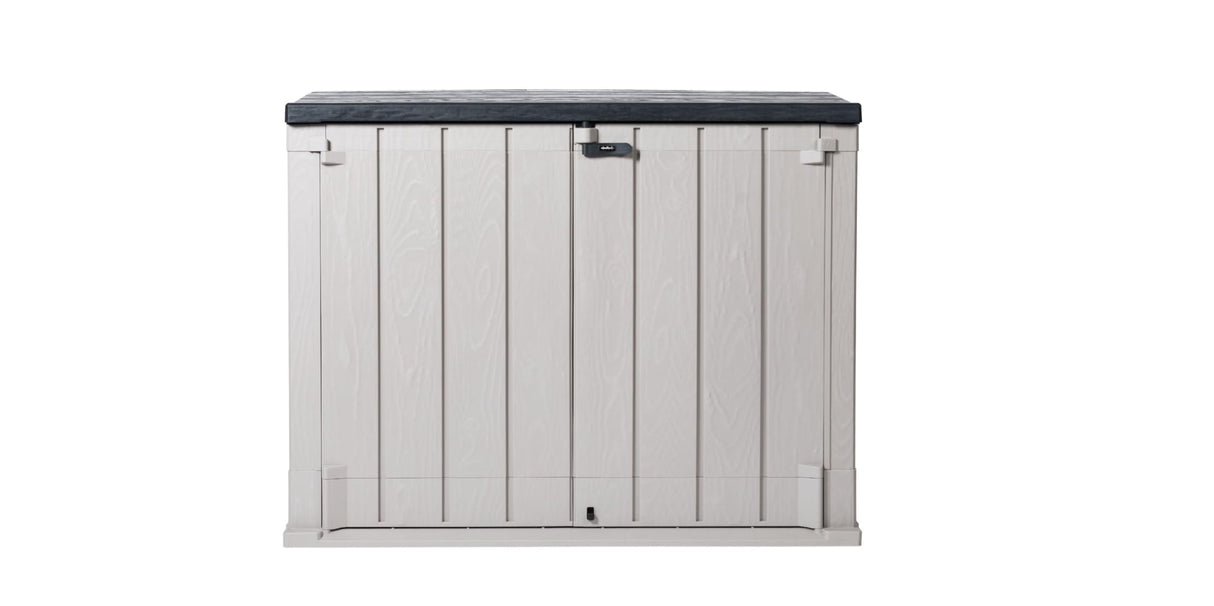 Toomax Stora Way All Weather Outdoor XL Horizontal Storage Shed Cabinet for Trash Can, Garden Tools, and Yard Equipment, Taupe Gray and Anthracite Toomax