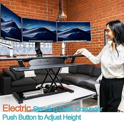 VERSADESK PowerPro™ 36 Inch Electric Standing Desk Converter, Height Adjustable Sit to Stand Up Desk Riser, Laptop and Dual Monitor Desktop Workstation with Wide Keyboard Tray and USB Port, Black VERSADESK