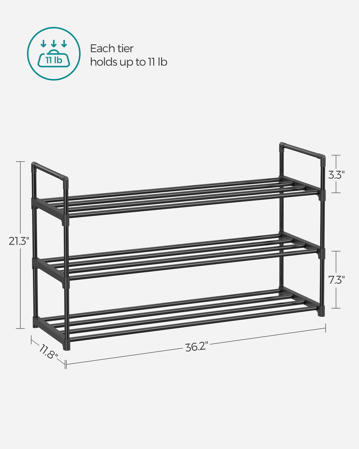 SONGMICS Shoe Rack, 3-Tier Shoe Storage Organizer, Metal Shoe Shelf, 12 to 15 Pairs Shoes, Stackable Shoe Tower for Living Room, Entryway, Hallway, Closet, Black ULSA13BK SONGMICS