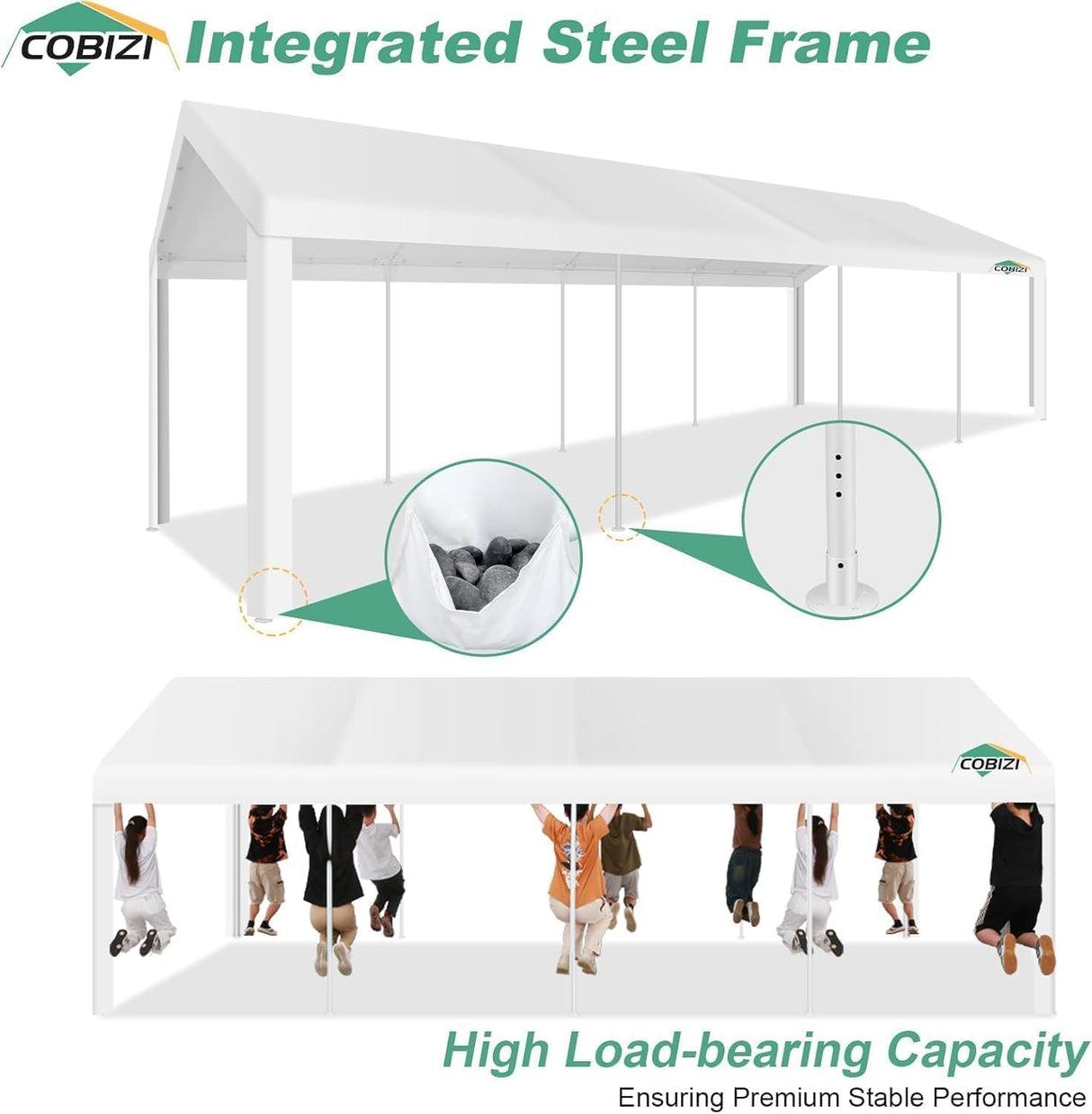COBIZI 10x30FT Party Tent Heavy Duty for Parties Outdoor Gazebo White Event Shelter Wedding Canopy, BBQ Carport Commercial with Removable Sidewall Windows, Powder Coating (Better Than Galvanized) COBIZI