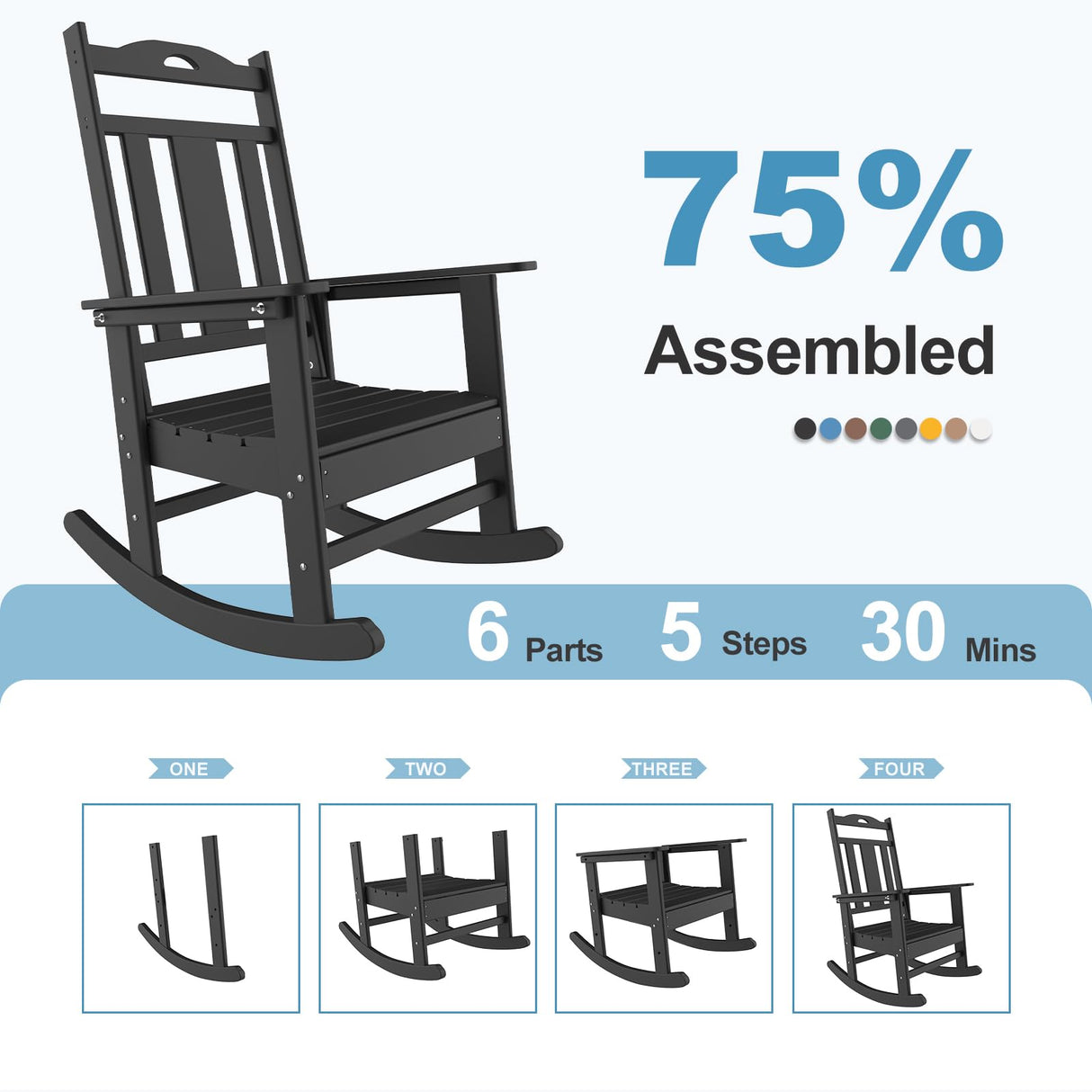 nalone Outdoor Rocking Chairs Set of 2, Oversized Porch Rocker Chair for Adult, All-Weather Resistant Patio Rocking Chair for Garden Lawn (Brown) nalone