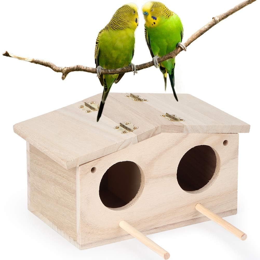 Parakeet Nesting Box, Small Wooden Bird House, Bird House Budgie Wood Breeding Box Pet Bird Nests House for Parrots Swallows, Breeding Box Cage Birdhouse Accessories Cyrank