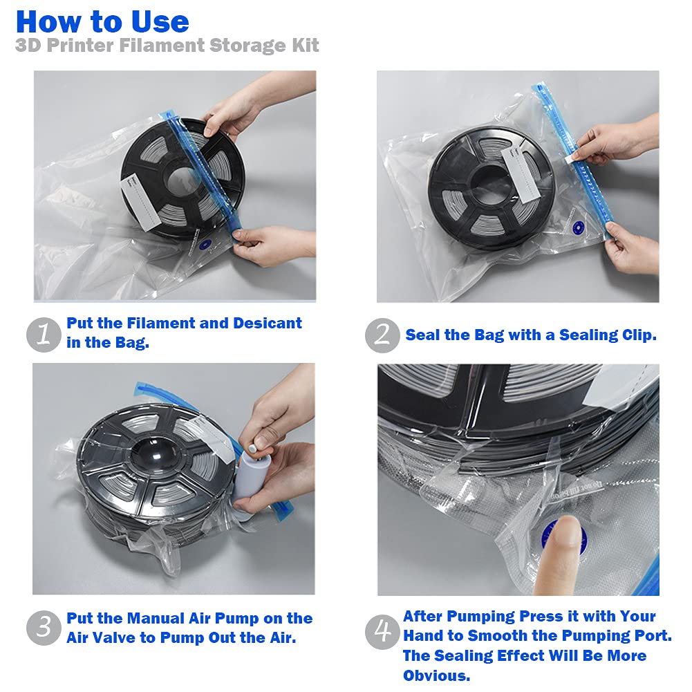 Lokkr 3D Printer Filament Storage Bag Kit Prevent and Monitor Moisture PLA Storage Dry Bags(12 x Vacuum Sealed Bags,1 x Hand Pump,20 x Desiccant,12 x Humidity Indicator Cards,4 x Sealing Clip),30x34cm Lokkr