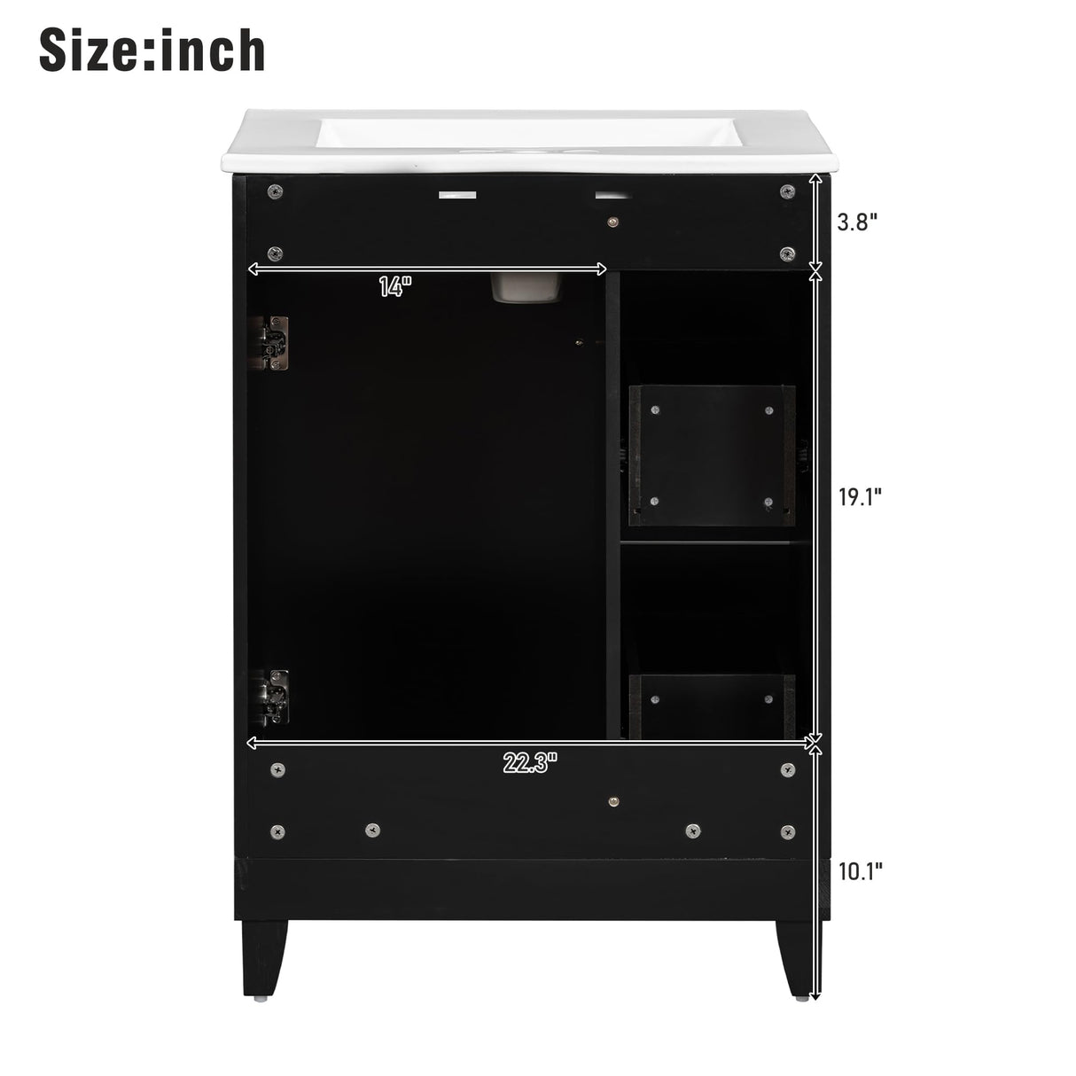 Harper & Bright Designs 24" Bathroom Vanity with Sink, Free Standing Single Basin Vanity Set with Two Drawers and One Door, Modern Solid Wood Bathroom Cabinet with Ceramic Basin for Bathroom, Black Harper & Bright Designs