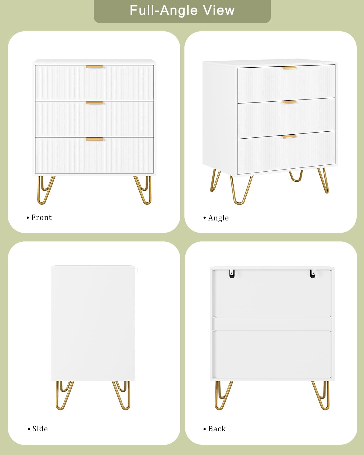 AEPOALUA Fluted 3 Drawer Dresser for Bedroom, Modern Storage Bedroom Dresser Chest Cabinet Organizer with Anti-Tip Hardware for Living Room, Dressing Room, Kids Room, Office (White) AEPOALUA