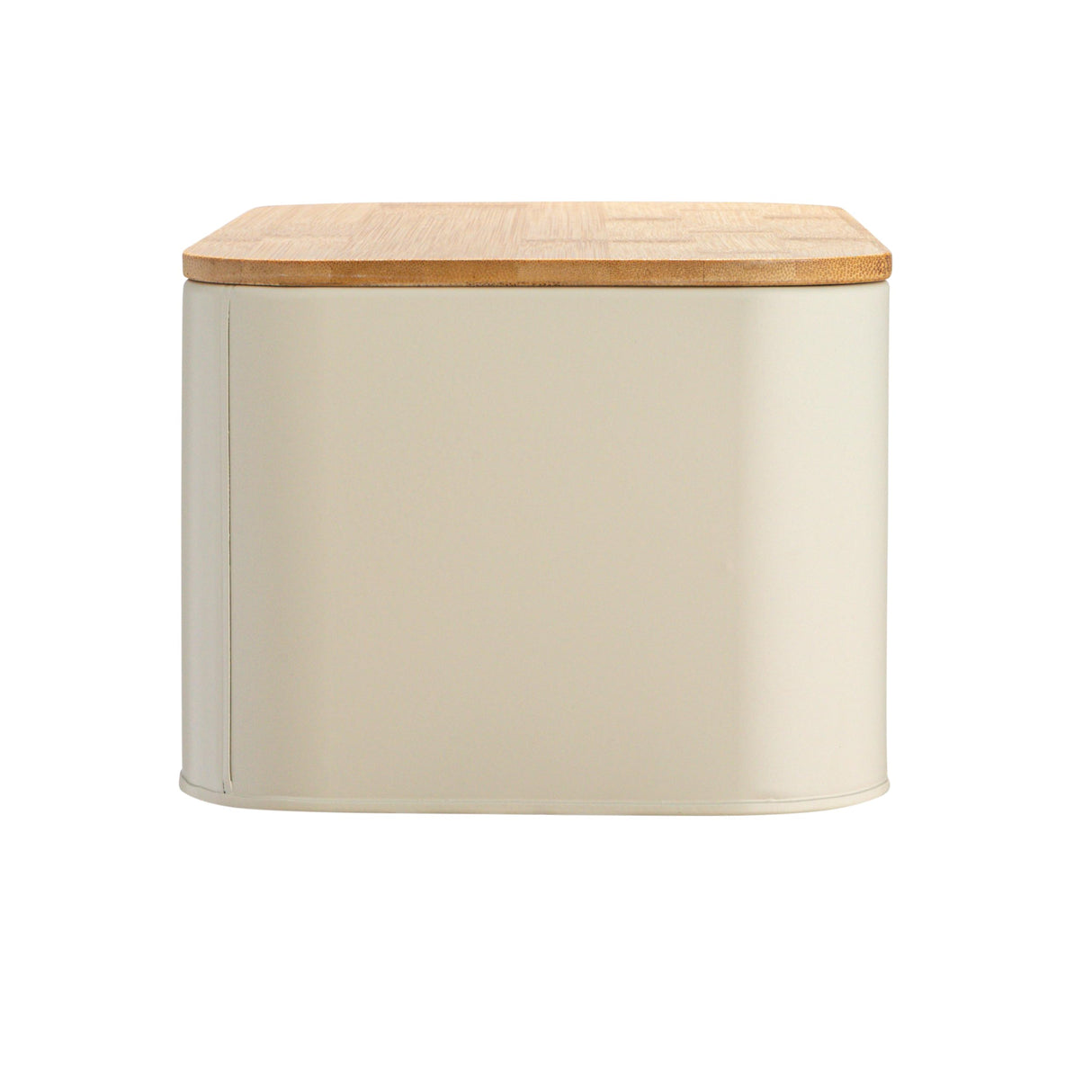 Bloomingville Metal Bin with Bamboo Lid, Cream Bread Box, 11.75" L x 5.25" W x 7" H Bloomingville