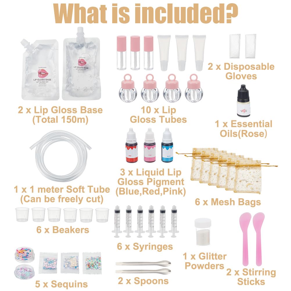 WEBEEDY DIY Lip Gloss Making Kit for Beginners,48 Pcs Fun Lip Gloss Kit to Make Your Own Lipgloss,Beginner Moisturizing Lipgloss Handmade Set for Women DIY Makeup Supplies Set Gift WEBEEDY