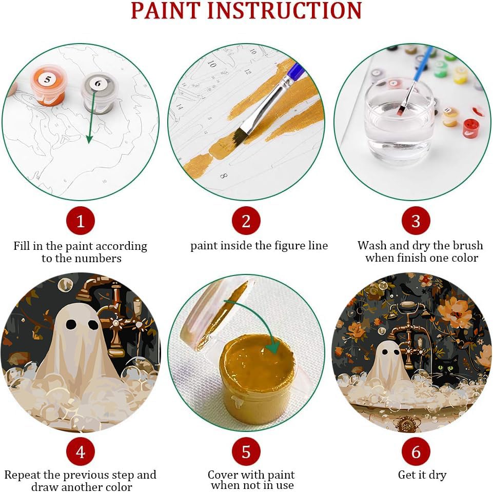 Axquilon Halloween Paint by Numbers Kit for Adults Beginner-Ghost Cat Adult Paint by Number Kits on Canvas, Halloween Easy Adults' Paint-by-Number Oil Painting Craft Supplies 16x20in Axquilon