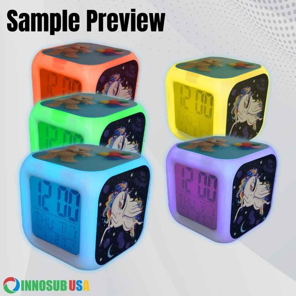 INNOSUB USA Sublimation Blanks Led Clock – LED Color Changing Digital Alarm Clock for Sublimation Printing Comes with 3 Pcs Insert Aluminum of 3.11x3.11 Personalized Sublimation Clock, DIY Photo INNOSUB