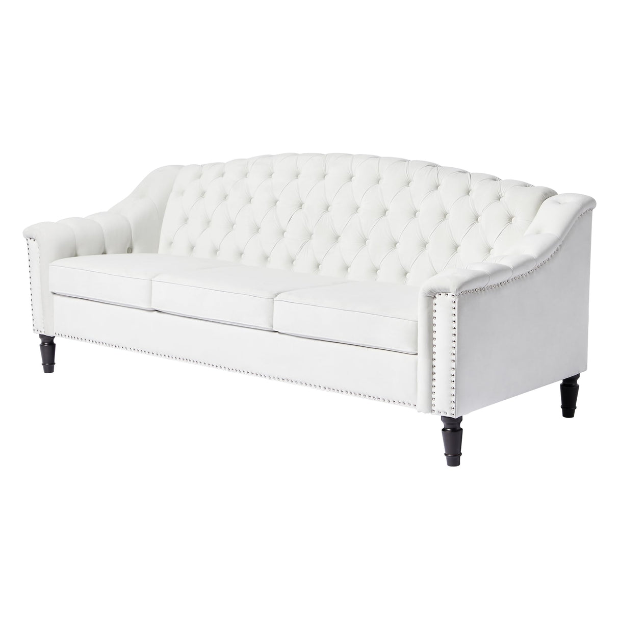 PHOYAL Chesterfield Couch 3 Seater Large Sofa, Velvet Sofas and Couches 80 Inches Mid Century Modern Couch Tufted Back Sofa for Living Room Furniture (White) PHOYAL