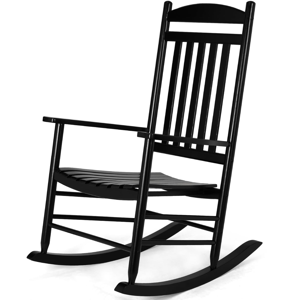 MAMIZO Soild Wood Outdoor Rocking Chair with High Back, Porch Rocking Chairs Oversized Easy to Assemble for Porch Garden, Lawn, Balcony, Backyard, Wooden Rocking Chair Outdoor and Indoor (Black) MAMIZO