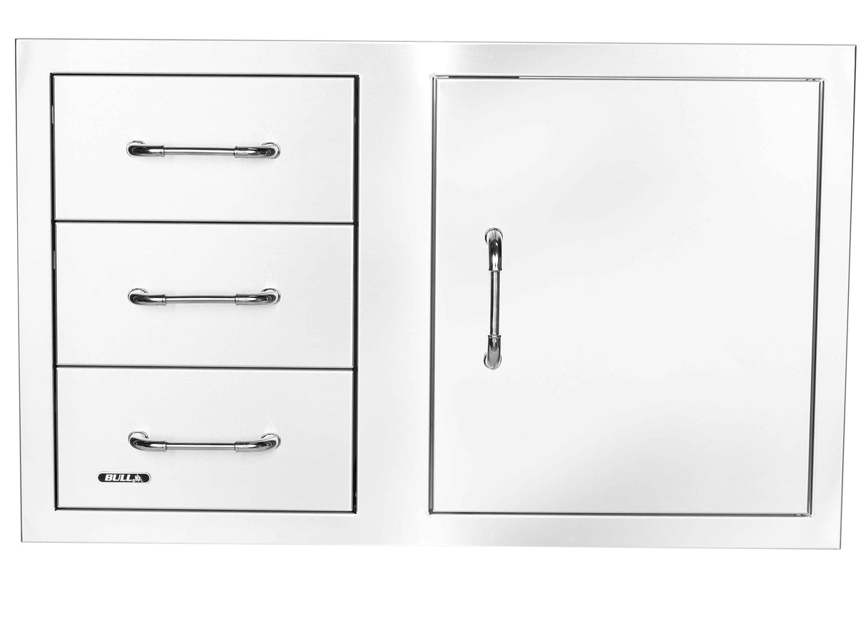 Bull Outdoor Products Premium Components for Outdoor Kitchen BBQ Island 38" 3 Drawer Door Combo with Reveal Bull Outdoor Products
